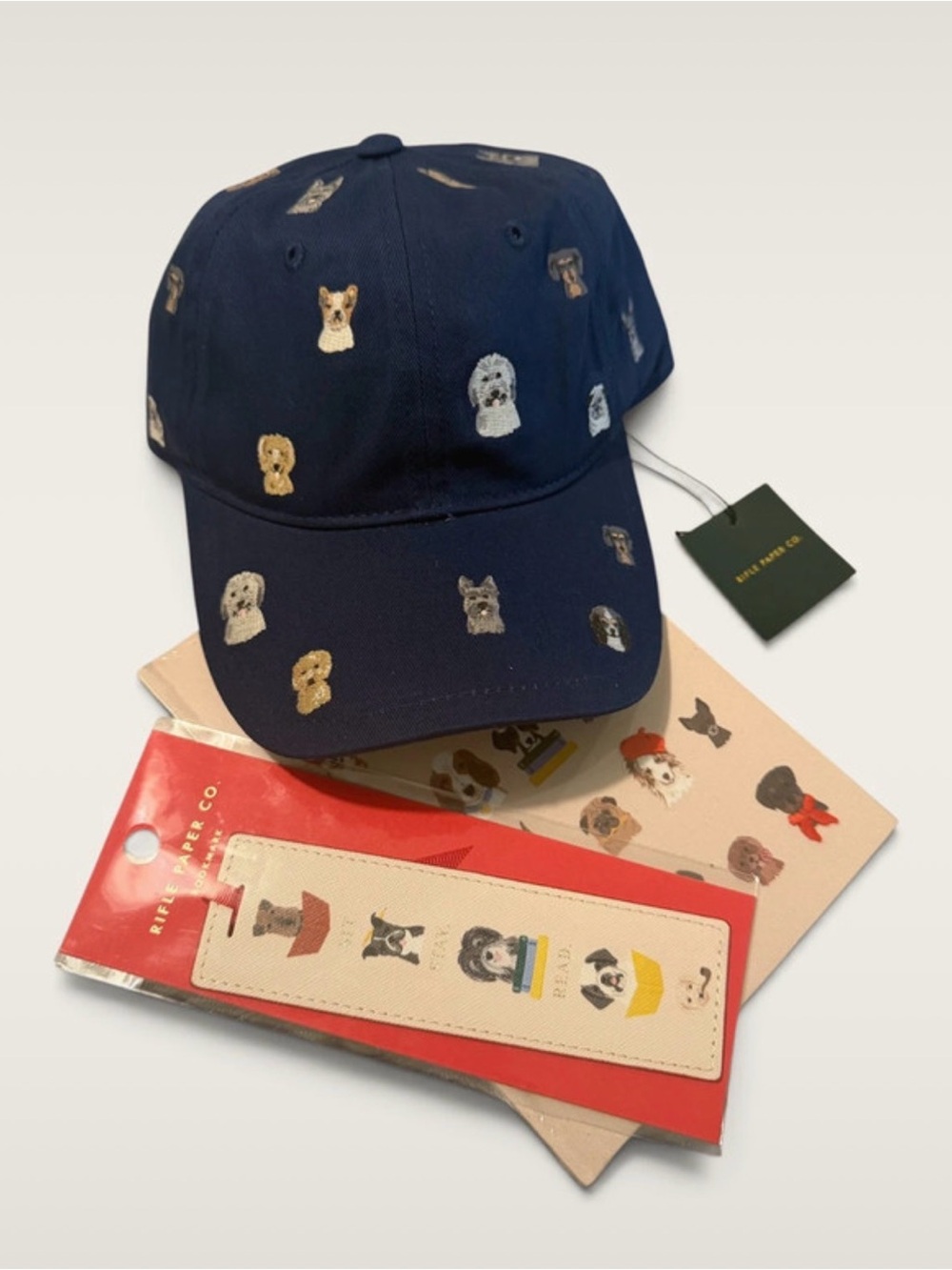 Rifle Paper Co. Navy Baseball Cap with Embroidered Dogs